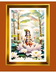 Divine Krishna Golden Photo Frame - 18x22 Inches | Elegant Wooden Frame For Home, Office & Temple Decoration | Spiritual Wall & Table Decor And Gift Item (F9921)