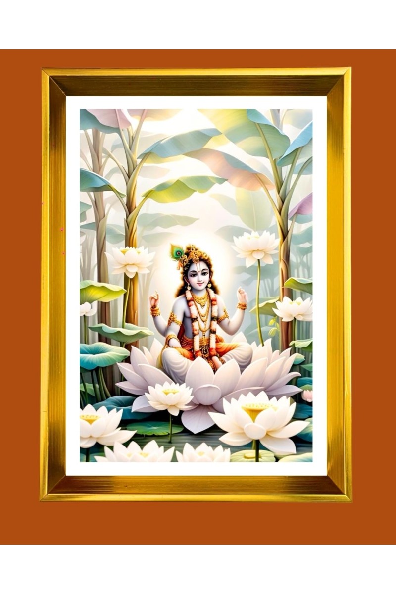 Divine Krishna Golden Photo Frame - 16x20 Inches | Elegant Wooden Frame For Home, Office & Temple Decoration | Spiritual Wall & Table Decor And Gift Item (F9921)