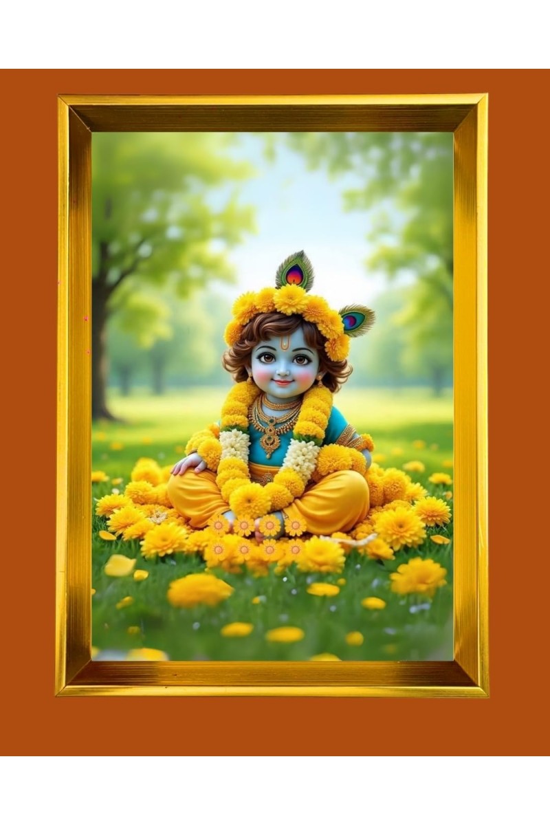 Golden Photo Frame - 10x14 Inches | Elegant Wooden Frame For Home, Office & Temple Decoration | Spiritual Wall & Table Decor and Gift Item