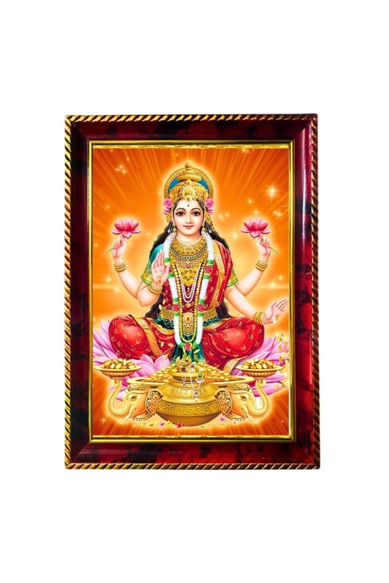 Goddess Laxmi Photo Frame For Wall & Table | 7x9 Inch Golden Cherry Finish | Decorative Goddess Laxmi Photo Frame For Home, Office & Pooja Room (F11305)