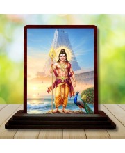 Car Desk/Table Top Lord Karthikeya Wooden Photo Stand 3x4 Inches, Compact & Stylish Spiritual Display For Car, Home & Office (Pack Of 1) (F14333)