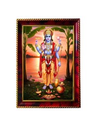 Lord Vishnu Photo Frame For Wall & Table | 7x9 Inch Golden Cherry Finish | Decorative Lord Vishnu Photo Frame For Home, Office & Pooja Room (F11786)