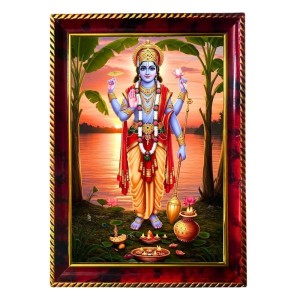Lord Vishnu Photo Frame For Wall & Table | 7x9 Inch Golden Cherry Finish | Decorative Lord Vishnu Photo Frame For Home, Office & Pooja Room (F11786)