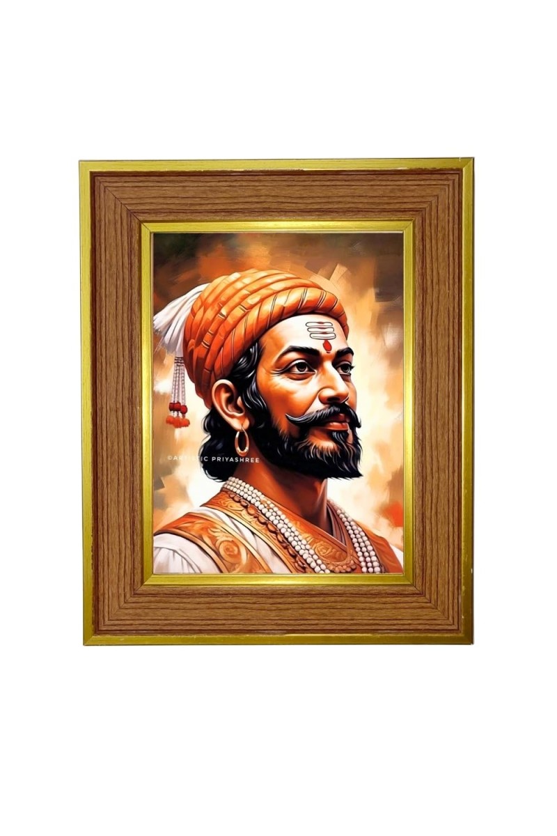 Chhatrapati Shivaji Maharaja Photo Frame 10x14 Inches-Brown Wooden Frame For Home, Office & Temple Decoration And Gifting (F6375)
