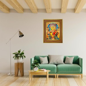 Lakshmi Narasimha Photo Frame 10x14 Inches-Brown Wooden Frame For Home, Office & Temple Decoration And Gifting (F6284)