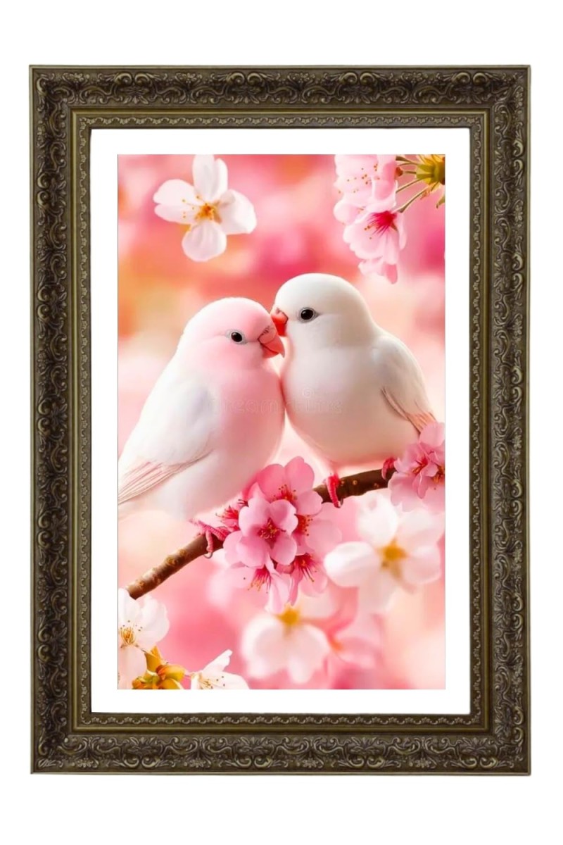 White Love Birds Big Photo Frame - 20x28 Inches For Home,Temple & Office Decoration (F10676)