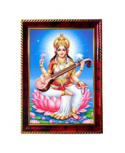 Goddess Saraswathi Photo Frame For Wall & Table | 7x9 Inch Golden Cherry Finish | Decorative Goddess Saraswathi Photo Frame For Home, Office & Pooja Room (F11785)