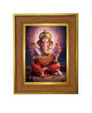 Lord Ganesha Photo Frame 10x14 Inches-Brown Wooden Frame For Home, Office & Temple Decoration And Gifting (F6275)