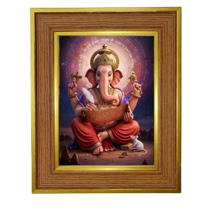 Lord Ganesha Photo Frame 10x14 Inches-Brown Wooden Frame For Home, Office & Temple Decoration And Gifting (F6275)