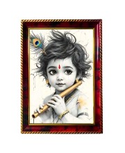 Little Krishna Photo Frame For Wall & Table | 7x9 Inch Golden Cherry Finish | Decorative Little Krishna Photo Frame For Home, Office & Pooja Room (F11758)