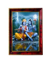 Lord Shiva And Krishna Photo Frame For Wall & Table | 7x9 Inch Golden Cherry Finish | Decorative Lord Shiva And Krishna Photo Frame For Home, Office & Pooja Room (F11762)