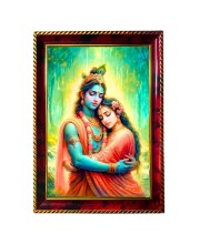 Radha Krishna Love Photo Frame For Wall & Table | 7x9 Inch Golden Cherry Finish | Decorative Radha Krishna Love Photo Frame For Home, Office & Pooja Room (F11603)