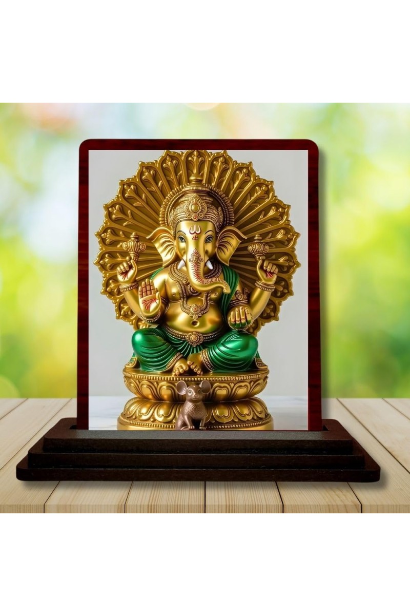 Car Desk/Table Top Lord Ganesha Wooden Photo Stand 3x4 Inches, Compact & Stylish Spiritual Display For Car, Home & Office (Pack Of 1) (F14262)