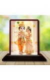 Car Desk/Table Top Radha Krishna Wooden Photo Stand 3x4 Inches, Compact & Stylish Spiritual Display For Car, Home & Office (Pack Of 1) (F14512)
