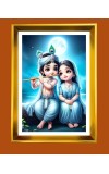 Cute Radha Krishna Golden Photo Frame - 10x14 Inches | Elegant Wooden Frame For Home, Office & Temple Decoration | Spiritual Wall & Table Decor and Gift Item