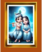 Cute Radha Krishna Golden Photo Frame - 10x14 Inches | Elegant Wooden Frame For Home, Office & Temple Decoration | Spiritual Wall & Table Decor and Gift Item
