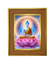Lord Buddha Photo Frame 10x14 Inches-Brown Wooden Frame For Home, Office & Temple Decoration And Gifting (F6228)