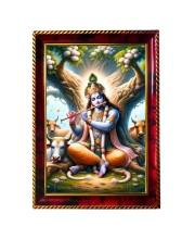 Krishna Playing Flute Photo Frame For Wall & Table | 7x9 Inch Golden Cherry Finish | Decorative Krishna Playing Flute Photo Frame For Home, Office & Pooja Room (F11380)