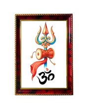 Om Symbol With Thrishul Photo Frame For Wall & Table | 7x9 Inch Golden Cherry Finish | Decorative Om Symbol With Thrishul Photo Frame For Home, Office & Pooja Room (F11670)