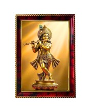 Lord Krishna Photo Frame For Wall & Table | 7x9 Inch Golden Cherry Finish | Decorative Lord Krishna Photo Frame For Home, Office & Pooja Room (F11796)