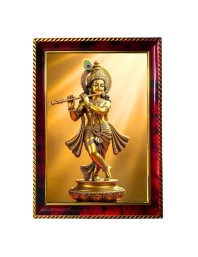 Lord Krishna Photo Frame For Wall & Table | 7x9 Inch Golden Cherry Finish | Decorative Lord Krishna Photo Frame For Home, Office & Pooja Room (F11796)