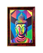 Colorful Buddha Photo Frame For Wall & Table | 7x9 Inch Golden Cherry Finish | Decorative Colorful Buddha Photo Frame For Home, Office & Pooja Room (F11443)