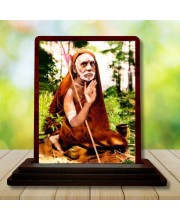 Car Desk/Table Top Jagadguru Chandrashekarendra Saraswati Wooden Photo Stand 3x4 Inches, Compact & Stylish Spiritual Display For Car, Home & Office (Pack Of 1) (F14631)