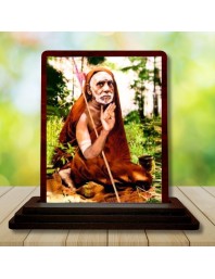 Car Desk/Table Top Jagadguru Chandrashekarendra Saraswati Wooden Photo Stand 3x4 Inches, Compact & Stylish Spiritual Display For Car, Home & Office (Pack Of 1) (F14631)