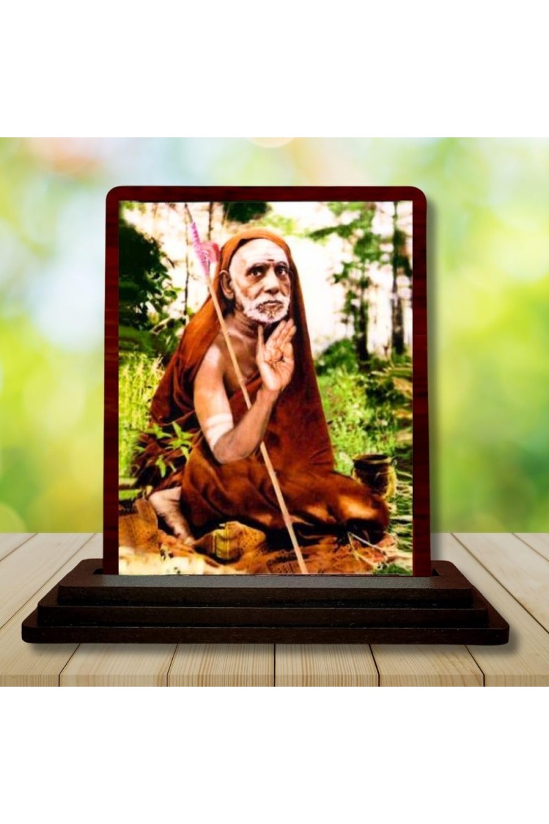 Car Desk/Table Top Jagadguru Chandrashekarendra Saraswati Wooden Photo Stand 3x4 Inches, Compact & Stylish Spiritual Display For Car, Home & Office (Pack Of 1) (F14631)