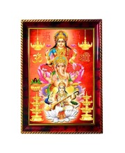 Shri Ganeshji Lakshmi Saraswati Photo Frame For Wall & Table | 7x9 Inch Golden Cherry Finish | Decorative Shri Ganesh Lakshmi Saraswati Photo Frame For Home, Office & Pooja Room (F11573)