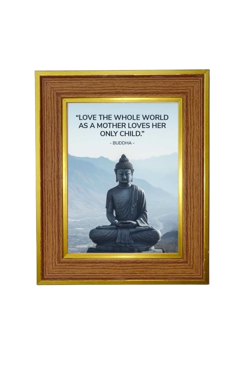 Lord Buddha Photo Frame 16x20 Inches-Brown Wooden Frame For Home, Office & Temple Decoration And Gifting (F6346)