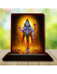 Car Desk/Table Top Lord Shiva Wooden Photo Stand 3x4 Inches, Compact & Stylish Spiritual Display For Car, Home & Office (Pack Of 1) (F15105)