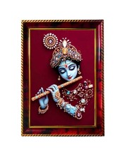 Lord Krishna Photo Frame For Wall & Table | 7x9 Inch Golden Cherry Finish | Decorative Lord Krishna Photo Frame For Home, Office & Pooja Room (F11631)
