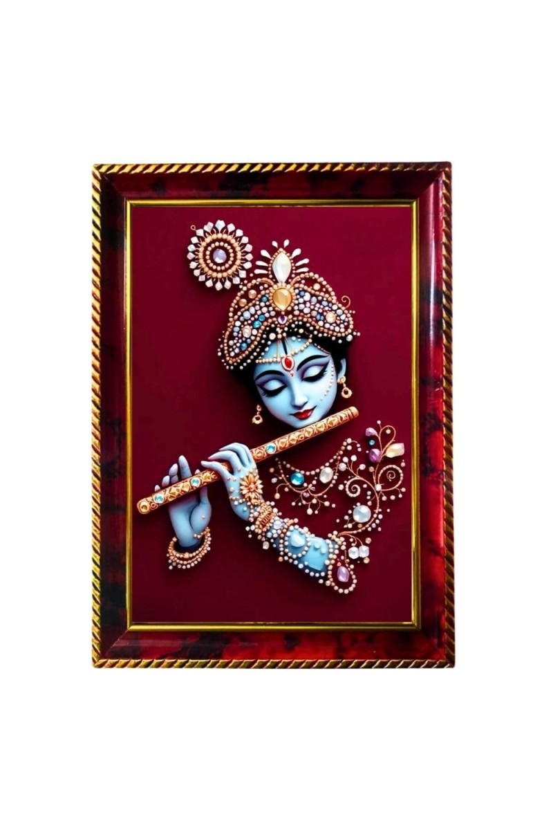 Lord Krishna Photo Frame For Wall & Table | 7x9 Inch Golden Cherry Finish | Decorative Lord Krishna Photo Frame For Home, Office & Pooja Room (F11631)