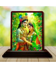 Car Desk/Table Top Lord Radha Krishna Wooden Photo Stand â€“ 3x4 Inches, Compact & Stylish Spiritual Display For Car, Home & Office (Pack Of 1) (F15126)