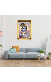 Little Krishna Golden Photo Frame - 10x14 Inches | Elegant Wooden Frame For Home, Office & Temple Decoration | Spiritual Wall & Table Decor And Gift Item (F9457)