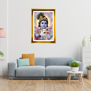 Little Krishna Golden Photo Frame - 14x18 Inches | Elegant Wooden Frame For Home, Office & Temple Decoration | Spiritual Wall & Table Decor And Gift Item (F9457)