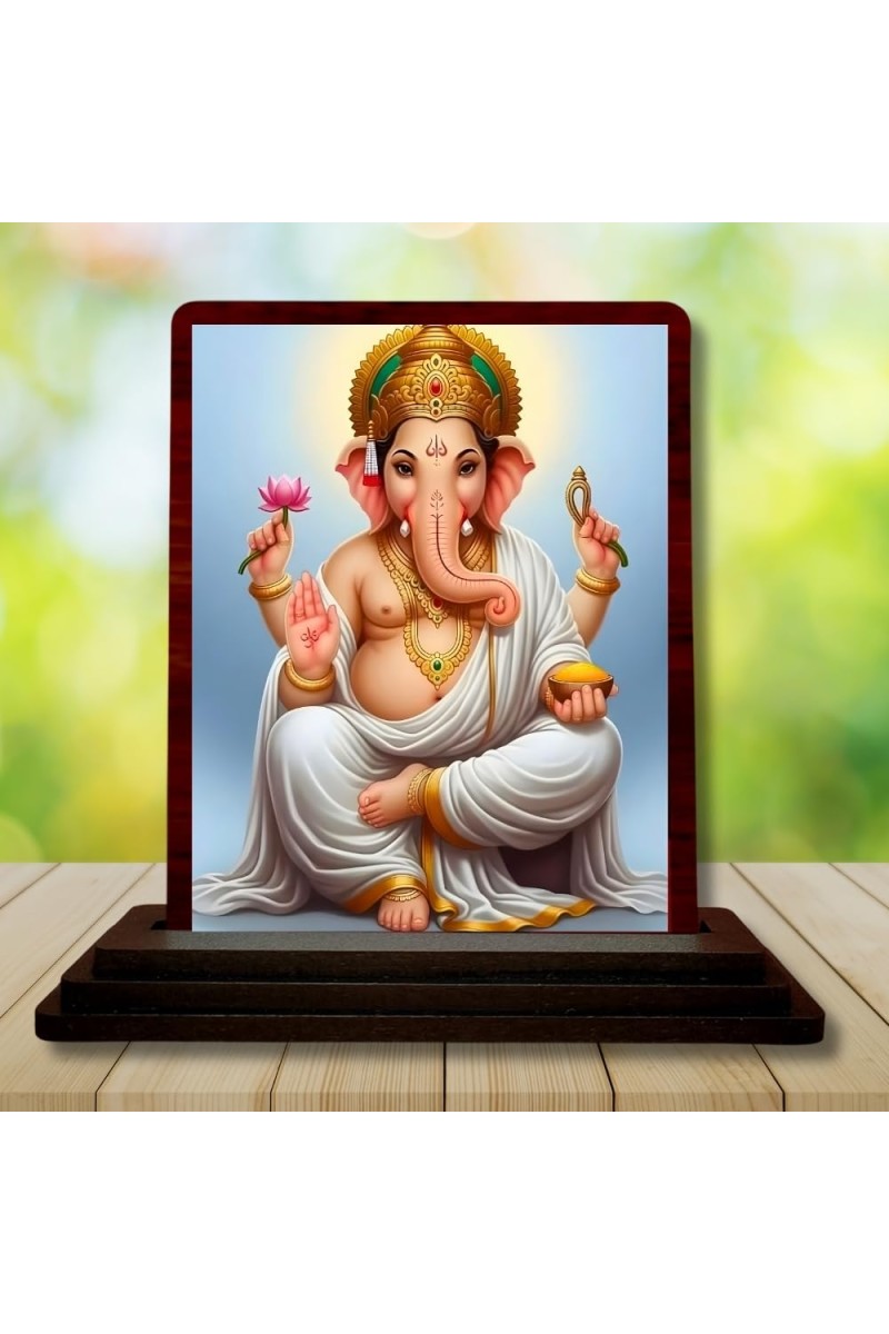 Car Desk/Table Top Lord Ganesha Wooden Photo Stand â€“ 3x4 Inches, Compact & Stylish Spiritual Display For Car, Home & Office (Pack Of 1) (F15162)