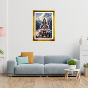 Lord Shiva Golden Photo Frame - 16x20 Inches | Elegant Wooden Frame For Home, Office & Temple Decoration | Spiritual Wall & Table Decor And Gift Item (F9770)