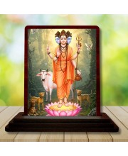 Car Desk/Table Top Lord Dattatreya Wooden Photo Stand 3x4 Inches, Compact & Stylish Spiritual Display For Car, Home & Office (Pack Of 1) (F14341)