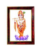 God Krishna Photo Frame For Wall & Table | 7x9 Inch Golden Cherry Finish | Decorative God Krishna Photo Frame For Home, Office & Pooja Room (F11402)