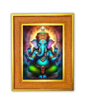 Lord Ganesha Photo Frame 10x14 Inches-Brown Wooden Frame For Home, Office & Temple Decoration And Gifting (F6494)