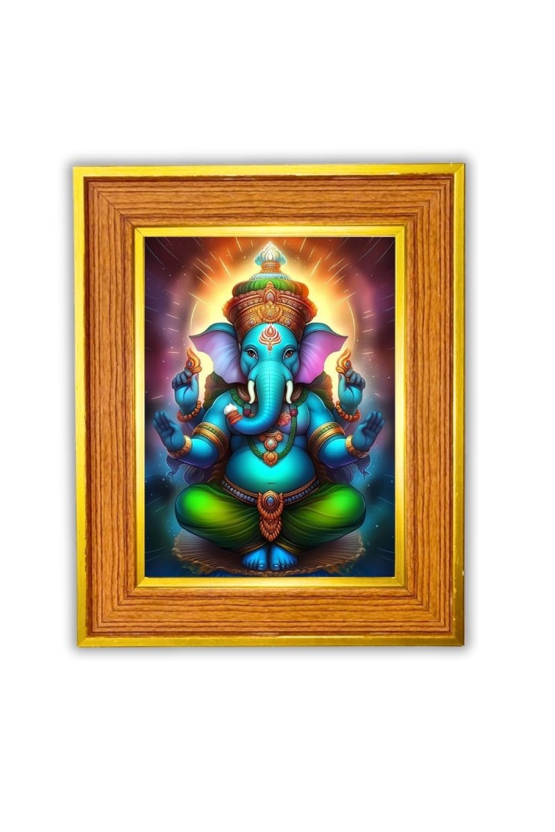 Lord Ganesha Photo Frame 10x14 Inches-Brown Wooden Frame For Home, Office & Temple Decoration And Gifting (F6494)