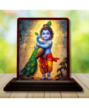 Car Desk/Table Top Lord Bal Krishna Wooden Photo Stand â€“ 3x4 Inches, Compact & Stylish Spiritual Display For Car, Home & Office (Pack Of 1) (F15148)