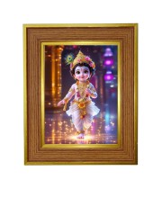 Divine Little Krishna Photo Frame 10x14 Inches-Brown Wooden Frame For Home, Office & Temple Decoration And Gifting (F6387)