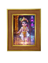 Divine Little Krishna Photo Frame 10x14 Inches-Brown Wooden Frame For Home, Office & Temple Decoration And Gifting (F6387)