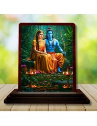 Car Desk/Table Top Lord Rama And Sita Wooden Photo Stand 3x4 Inches, Compact & Stylish Spiritual Display For Car, Home & Office (Pack Of 1) (F14331)