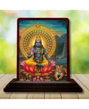 Car Desk/Table Top Lord Surya Deva Wooden Photo Stand 3x4 Inches, Compact & Stylish Spiritual Display For Car, Home & Office (Pack Of 1) (F14459)