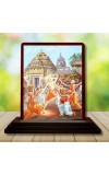 Car Desk/Table Top Lord Chaitanya Mahaprabhu Wooden Photo Stand 3x4 Inches, Compact & Stylish Spiritual Display For Car, Home & Office (Pack Of 1) (F14585)