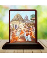 Car Desk/Table Top Lord Chaitanya Mahaprabhu Wooden Photo Stand 3x4 Inches, Compact & Stylish Spiritual Display For Car, Home & Office (Pack Of 1) (F14585)
